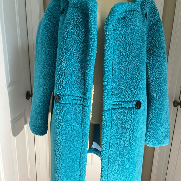 Women's Aqua/Blue Soft Hooded Sherpa Coat - Picture 4 of 12